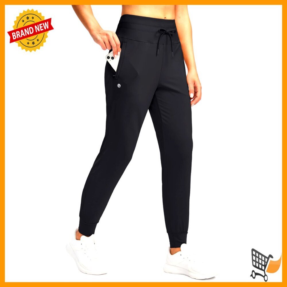 High Waisted Joggers with Zipper Pockets, Tapered Leg, Athletic Lounge Pants - Picture 1 of 6